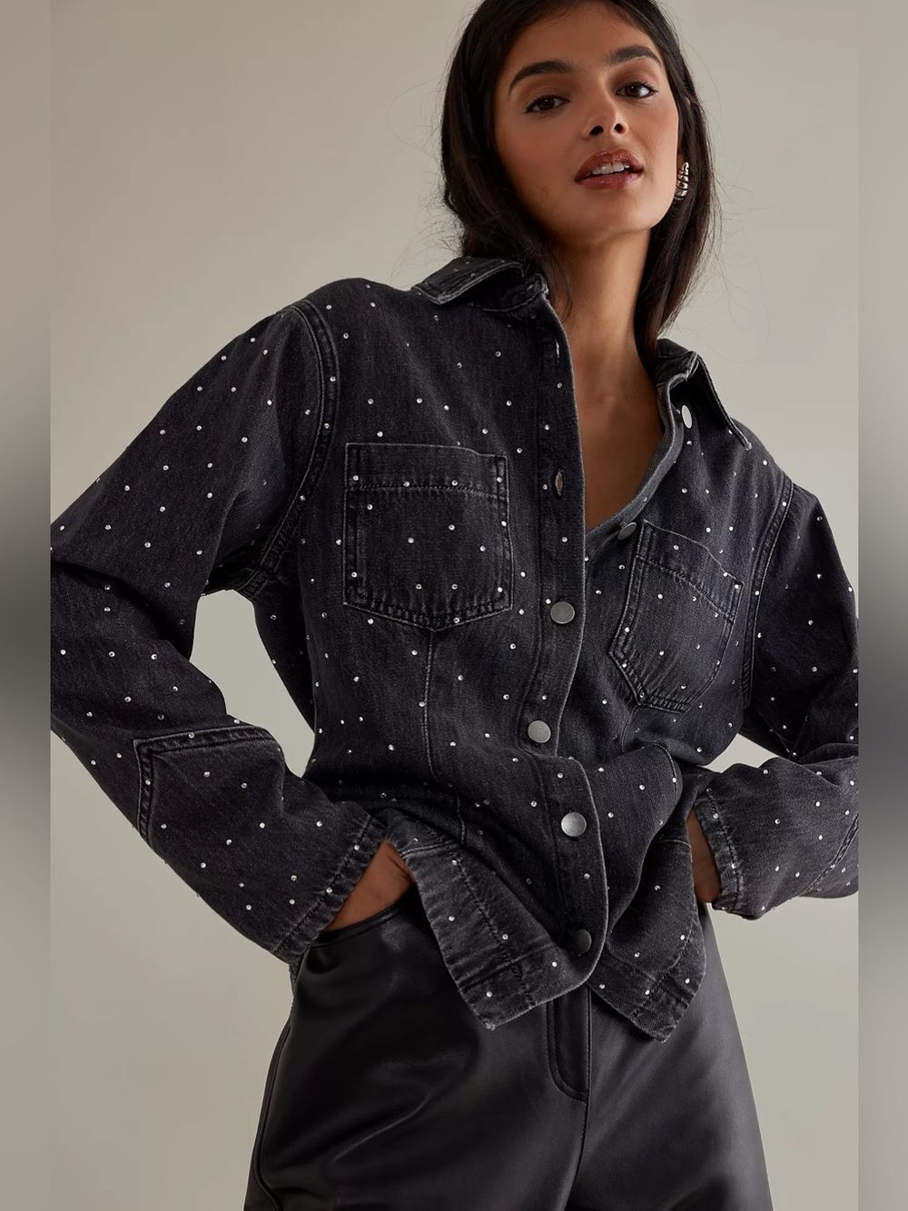 New Anthropologie x Driftwood ALIGNE Harlem Cinched-Waist Denim Shirt Size M